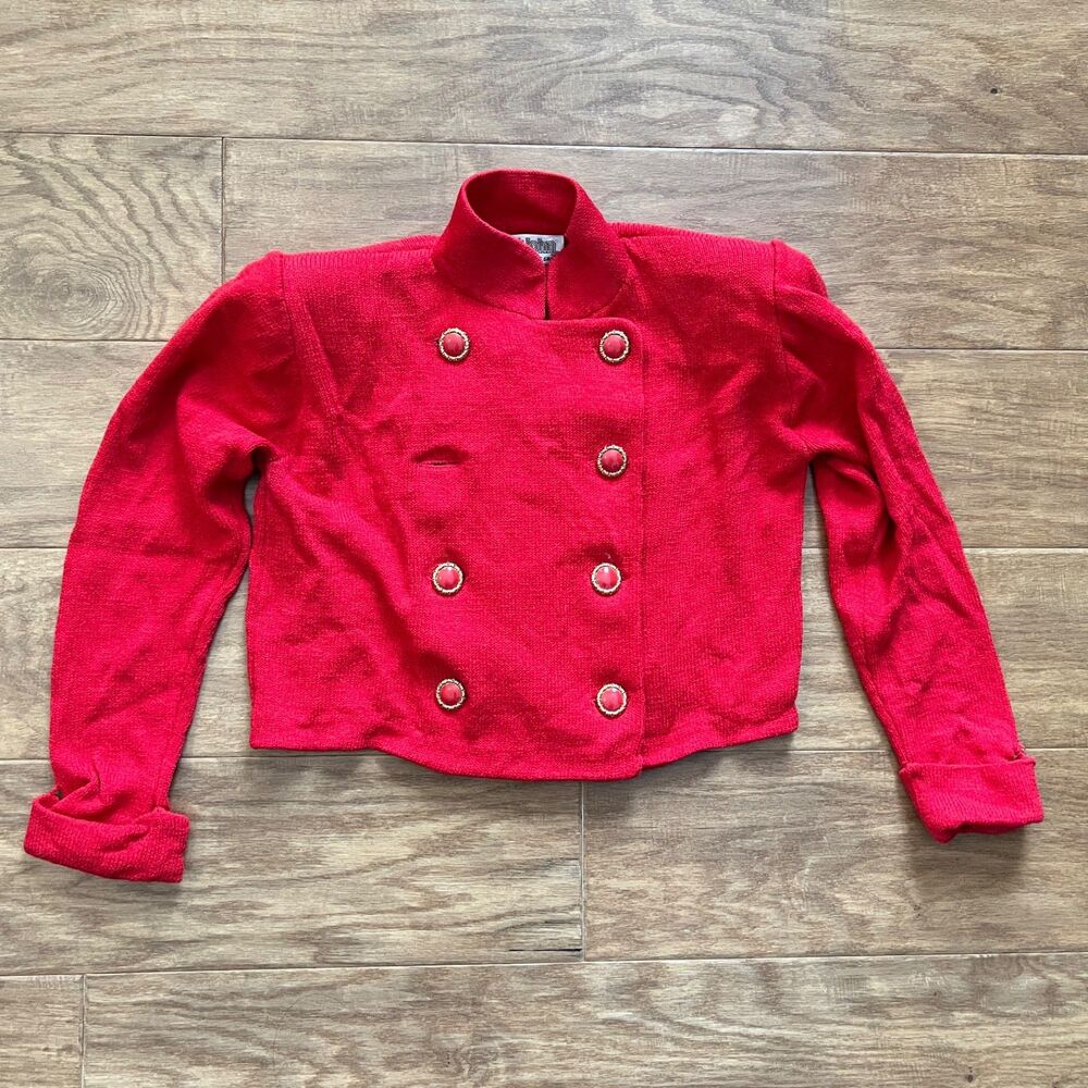As Is Vintage St. John by Marie Gray Cardigan Sweater Size S? Red/Gold Buttons